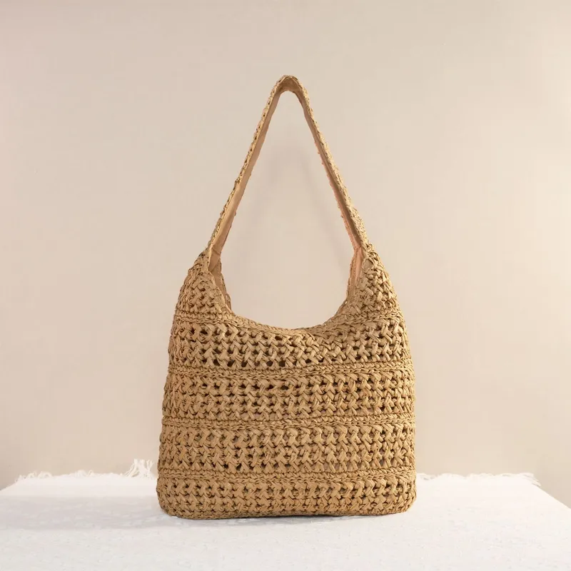 Tote Bag Beach - Hollow Straw Handwoven Tote Bag Large