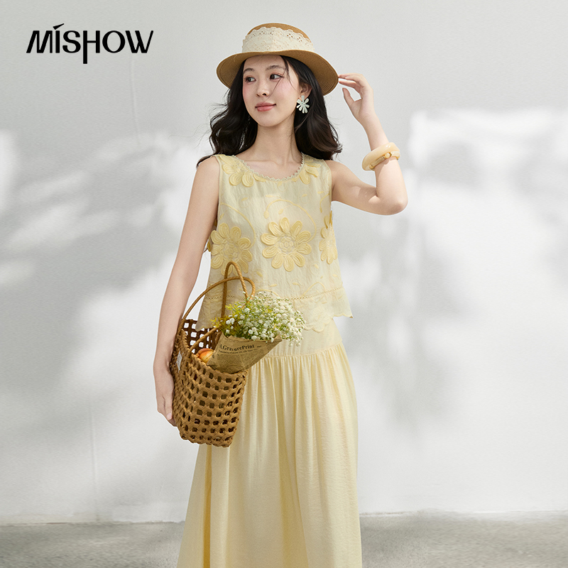 MISHOW French Floral Embroider - Midi Skirt Floral 리뷰 및 가격