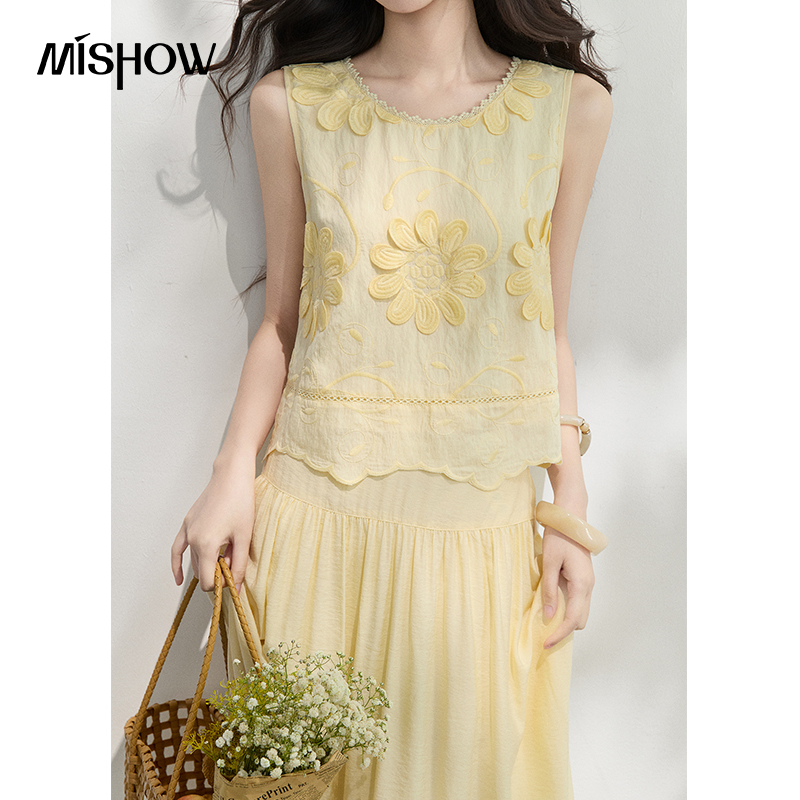 MISHOW French Floral Embroider - Midi Skirt Floral 리뷰 및 가격