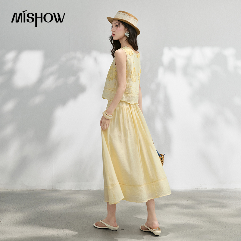 MISHOW French Floral Embroider - Midi Skirt Floral 리뷰 및 가격
