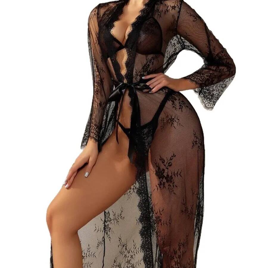 Black Lace Sheer Long Robe For - Kimono Sheer Floral 리뷰 및 가격