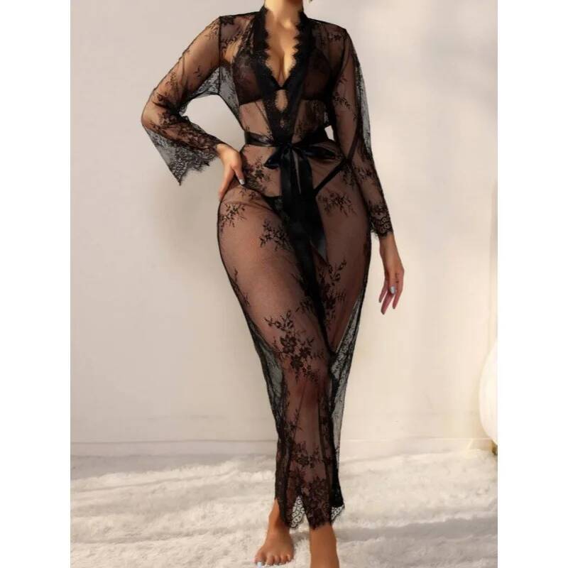 Black Lace Sheer Long Robe For - Kimono Sheer Floral 리뷰 및 가격