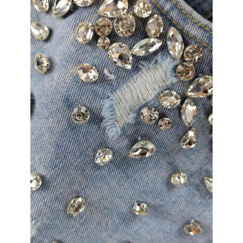 Hot Girl Style Rhinestone Ripp - Shorts Denim Frayed 리뷰 및 가격