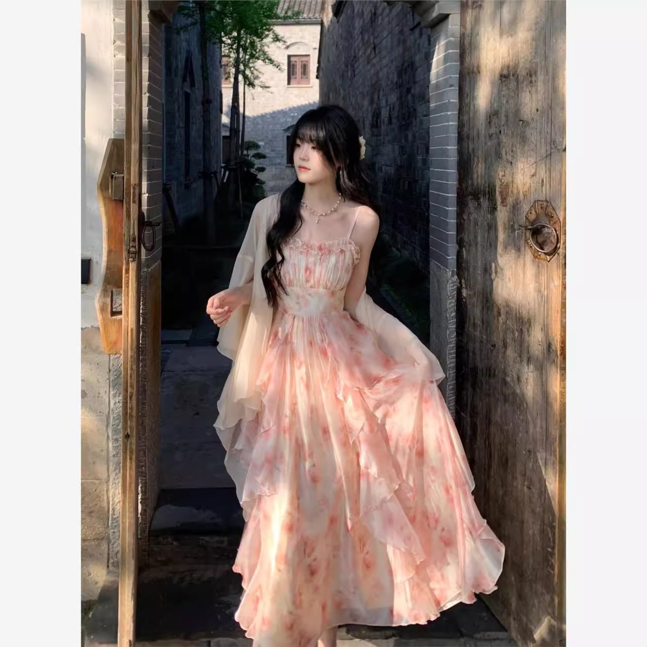 Women Watercolor Peach Floral  - Kimono Sheer Floral 리뷰 및 가격