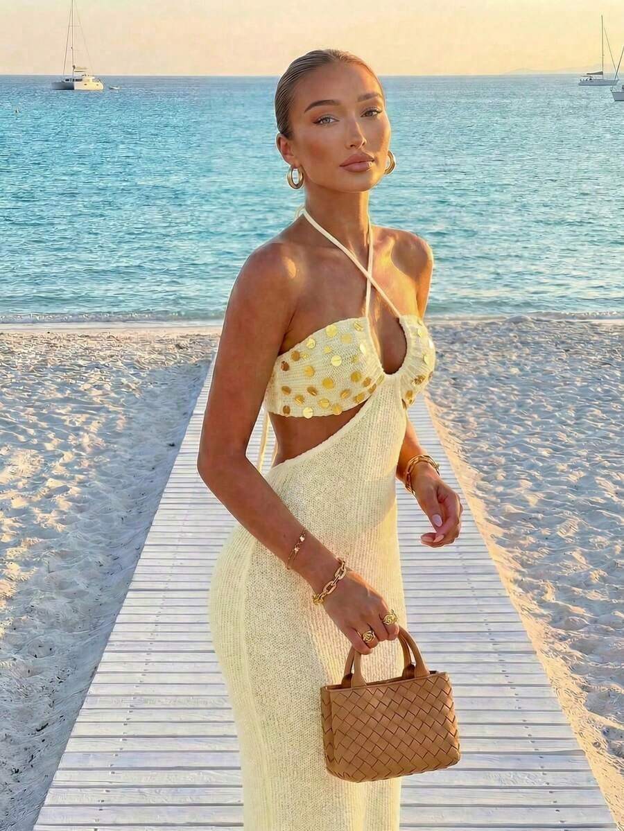 Womens Bohemian Sequin Spaghet - Maxi Dress Halter 리뷰 및 가격
