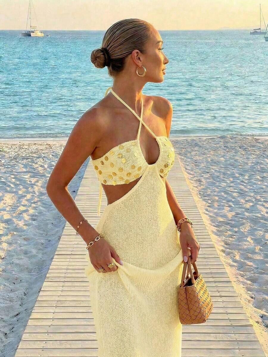 Womens Bohemian Sequin Spaghet - Maxi Dress Halter 리뷰 및 가격