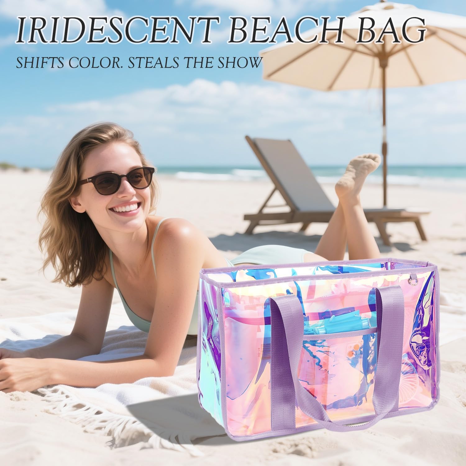 Iridescent Clear Beach Bags Wa - Tote Bag Beach 리뷰 및 가격