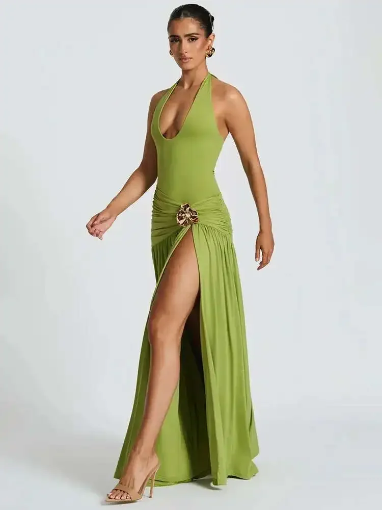 Elegant Sexy Split Backless Ma - Maxi Dress Halter 리뷰 및 가격
