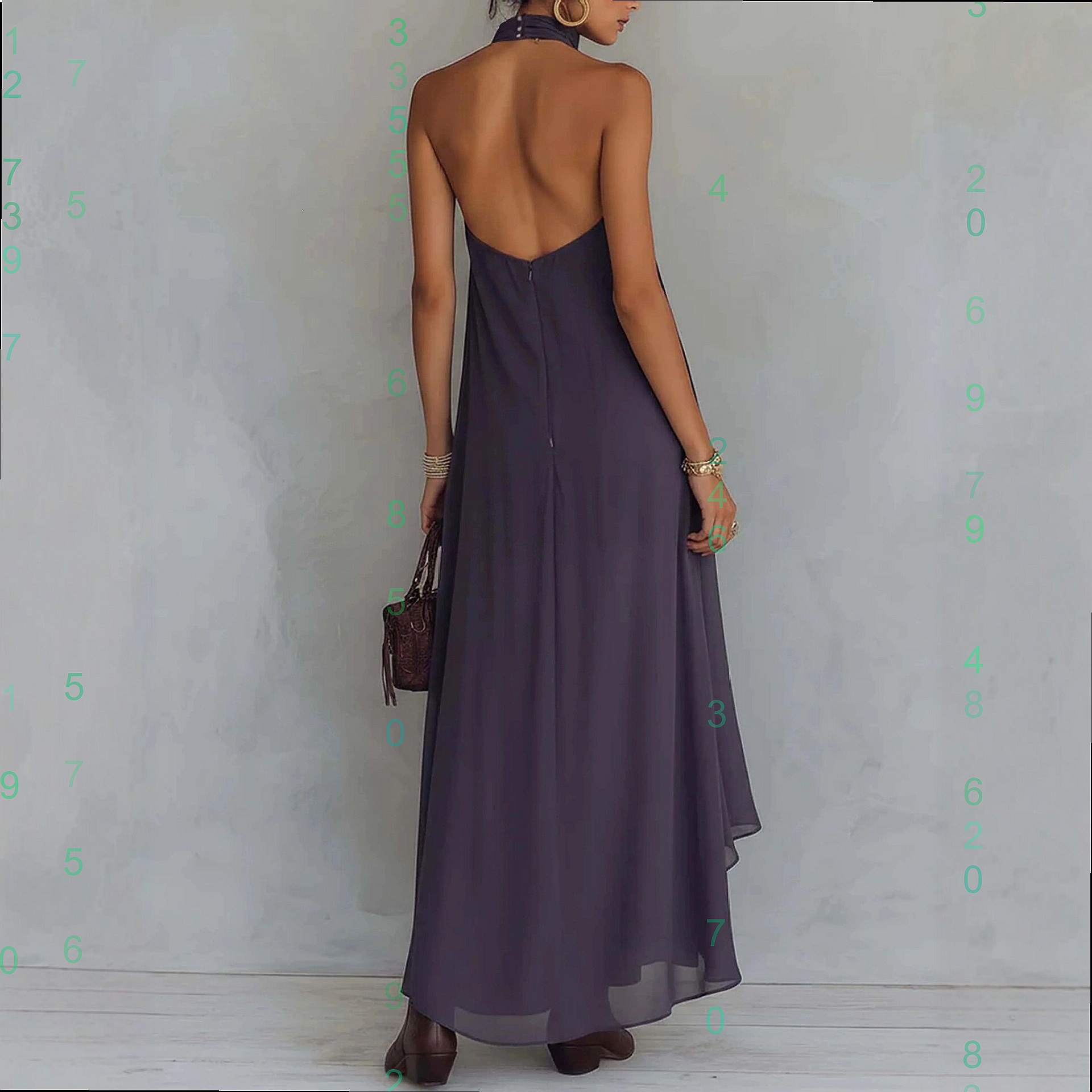 Purple Print Halter Neck Sleev - Maxi Dress Halter 리뷰 및 가격