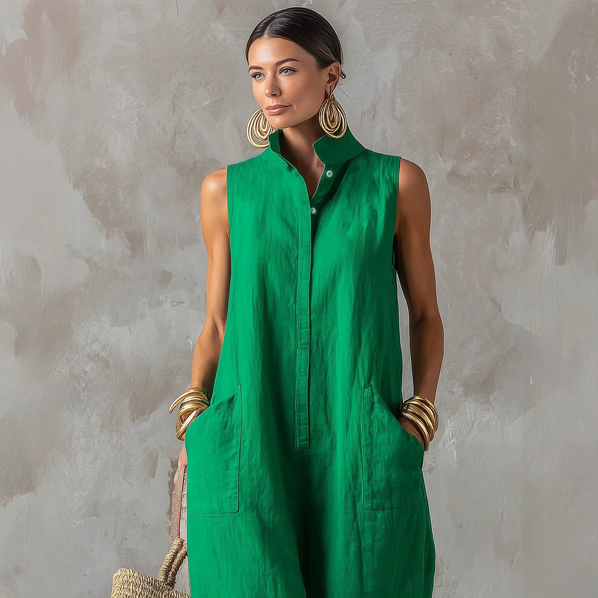 Linen Blend Jumpsuit Sleeveles - Jumpsuit Linen Relaxed 리뷰 및 가격