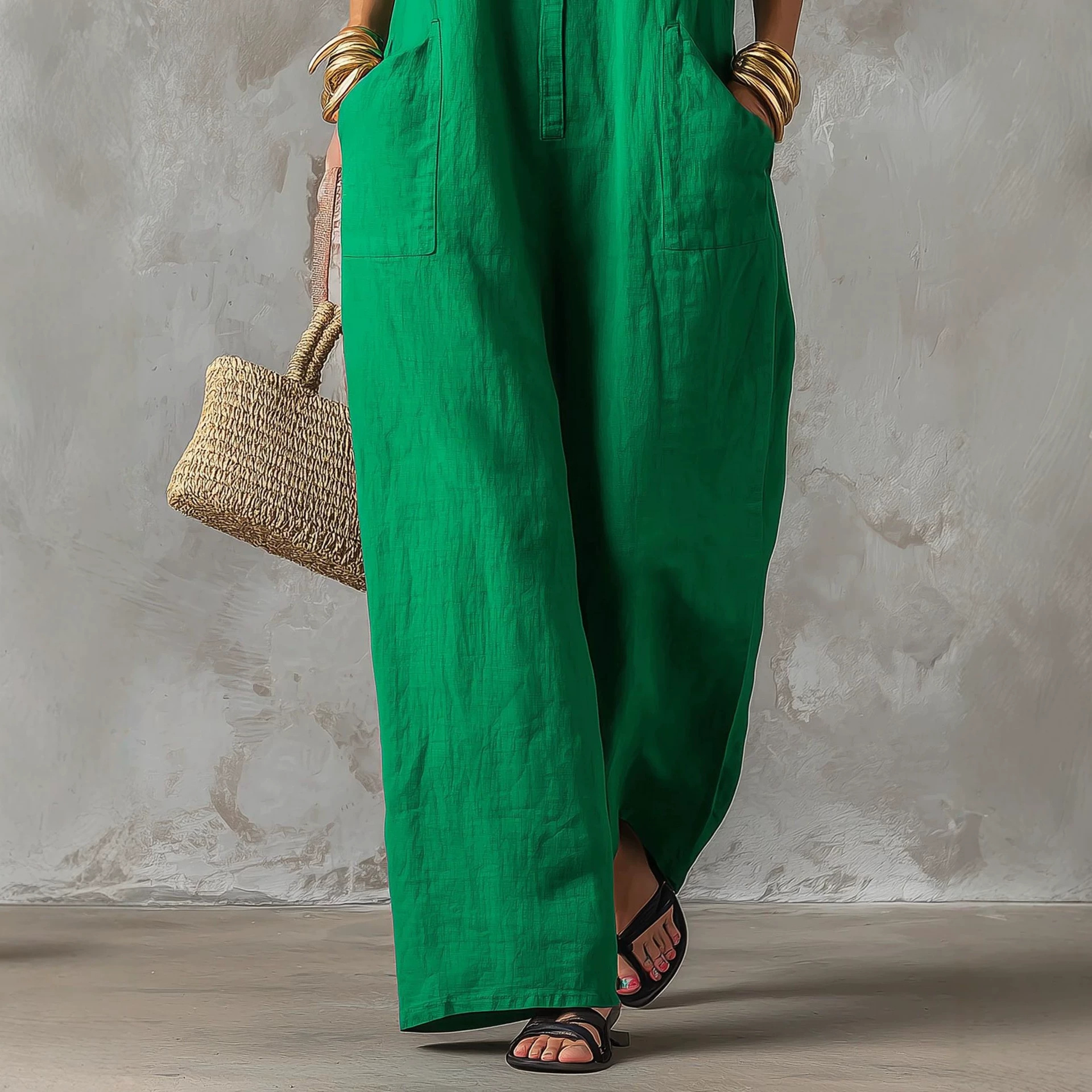 Linen Blend Jumpsuit Sleeveles - Jumpsuit Linen Relaxed 리뷰 및 가격