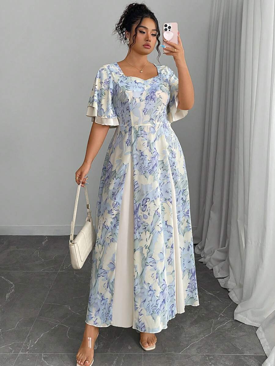 Plus Size Floral Print Square  - Midi Skirt Floral 리뷰 및 가격