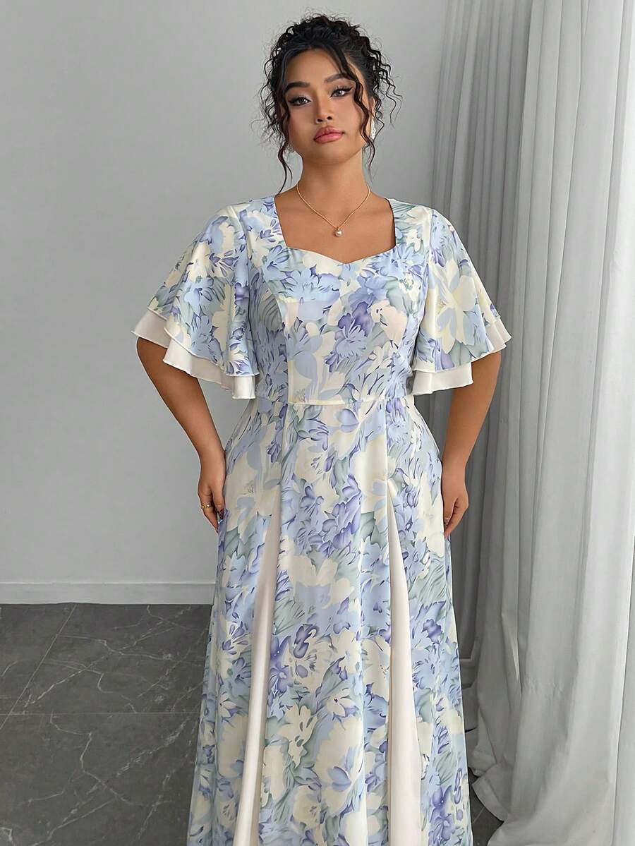 Plus Size Floral Print Square  - Midi Skirt Floral 리뷰 및 가격