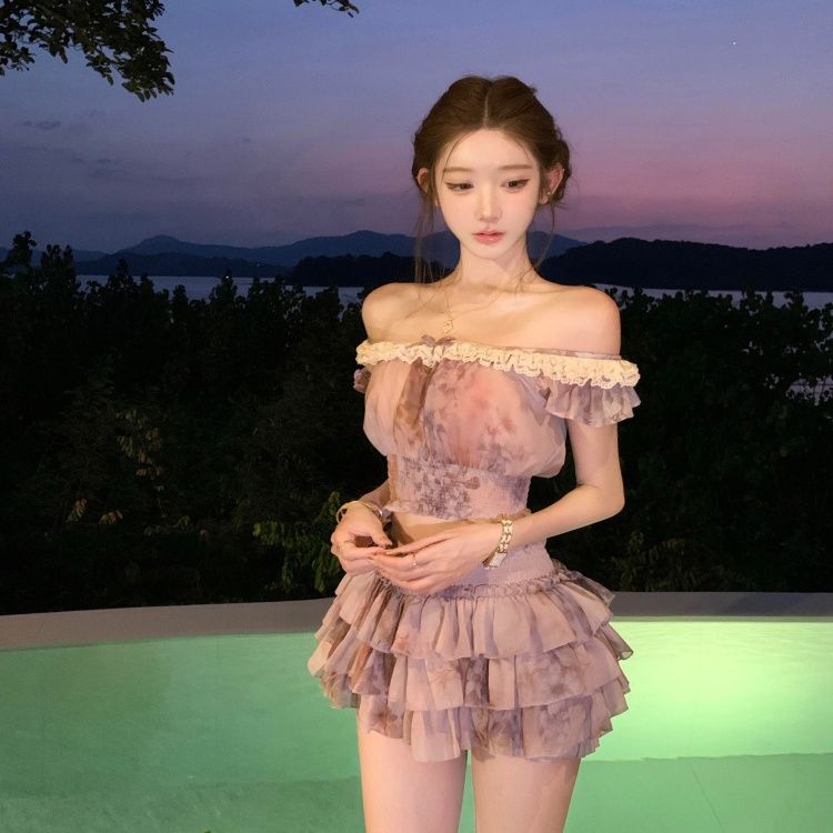 French Sweet Coquette Off Shou - Romper Floral Print 리뷰 및 가격