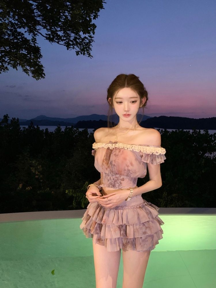 French Sweet Coquette Off Shou - Romper Floral Print 리뷰 및 가격