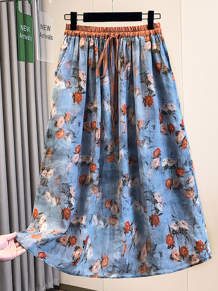 Rustic Floral Print Loose A-Li - Midi Skirt Floral 리뷰 및 가격