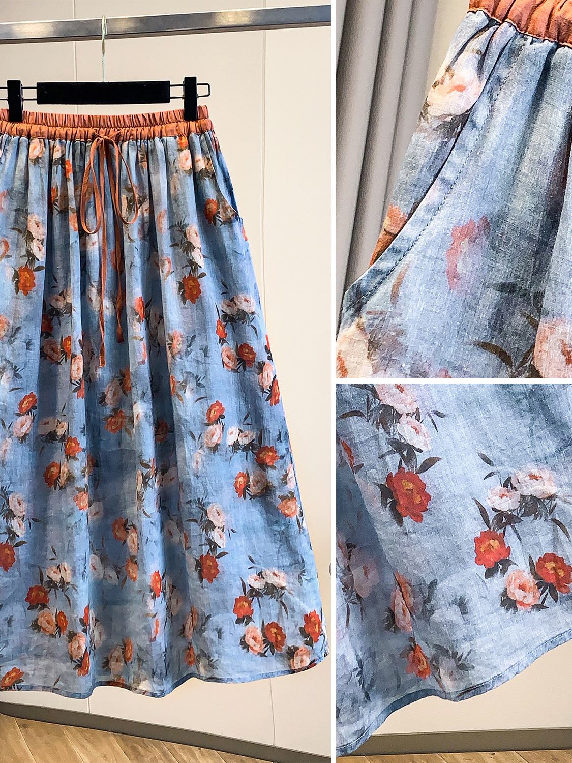 Rustic Floral Print Loose A-Li - Midi Skirt Floral 리뷰 및 가격
