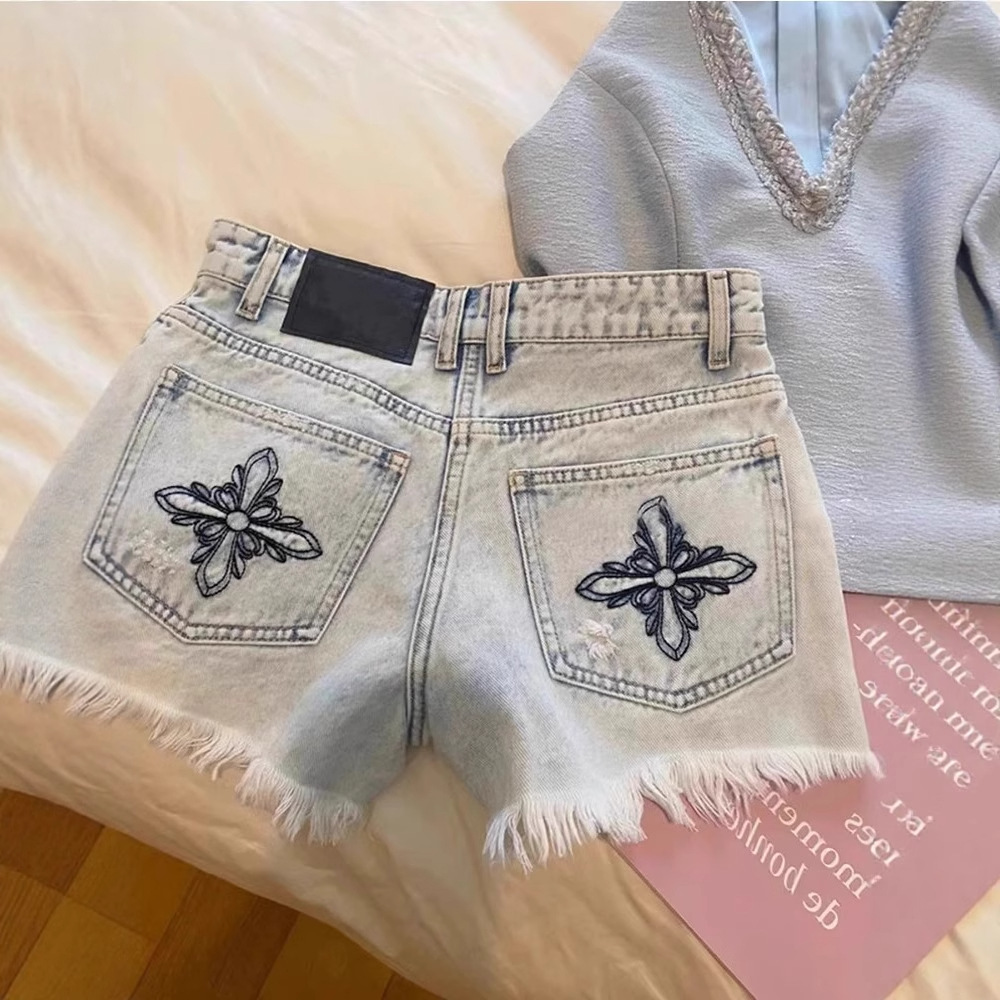2026 Summer Vintage Washed Emb - Shorts Denim Frayed 리뷰 및 가격