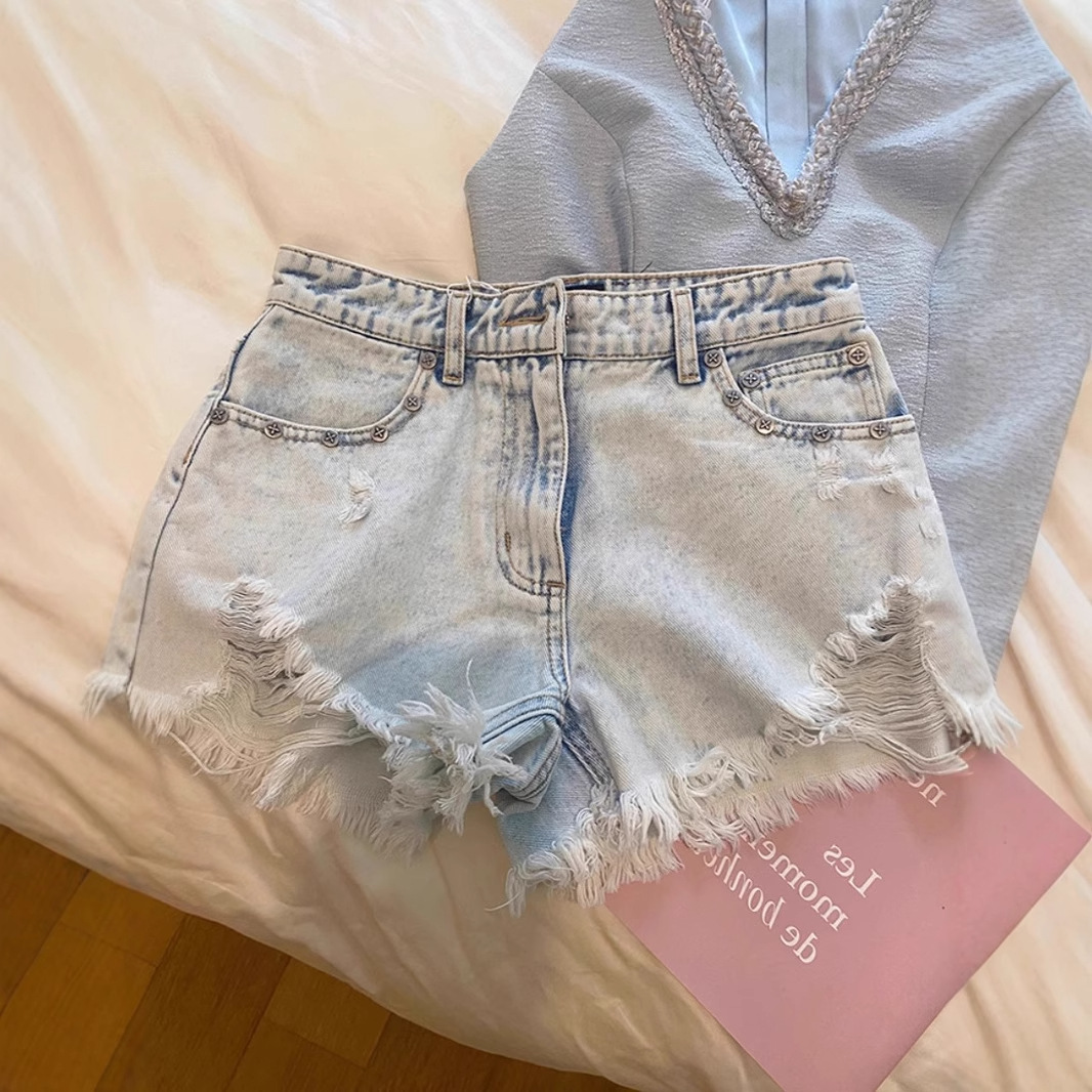 2026 Summer Vintage Washed Emb - Shorts Denim Frayed 리뷰 및 가격