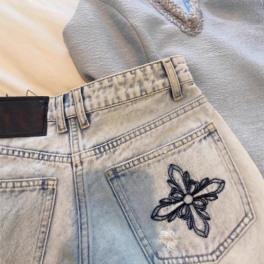 2026 Summer Vintage Washed Emb - Shorts Denim Frayed 리뷰 및 가격