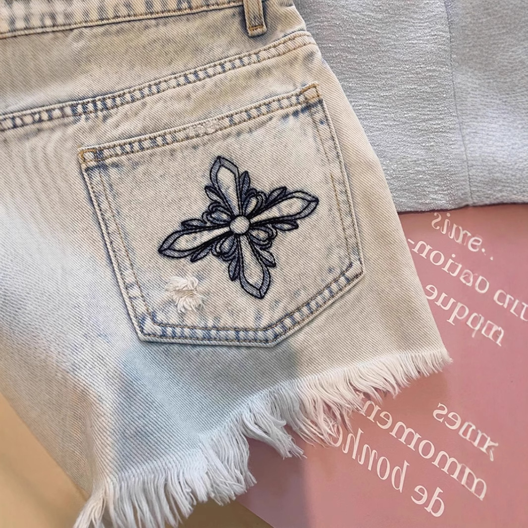 2026 Summer Vintage Washed Emb - Shorts Denim Frayed 리뷰 및 가격