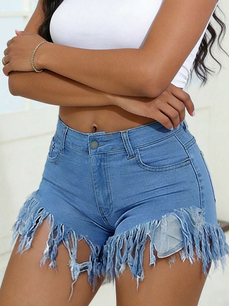 Distressed Frayed Hem Denim Sh - Shorts Denim Frayed 리뷰 및 가격
