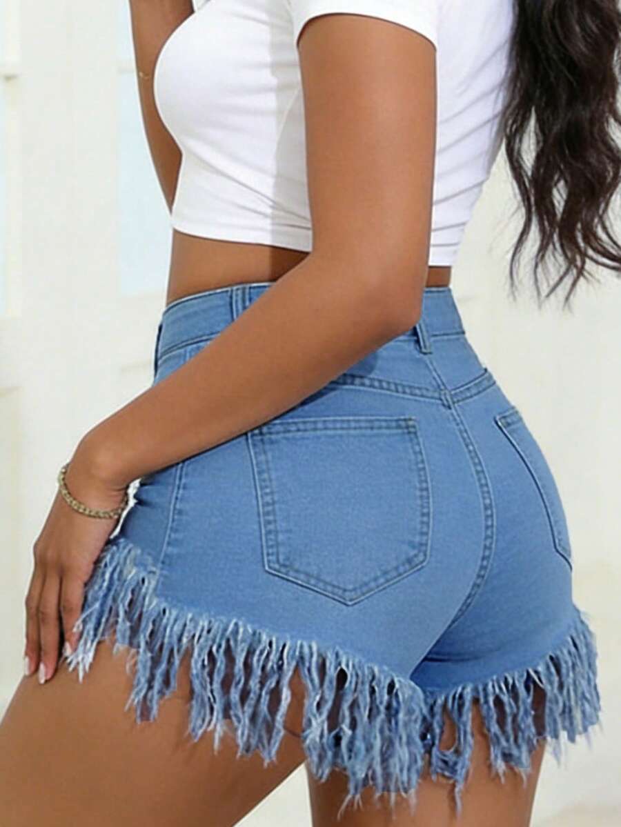Distressed Frayed Hem Denim Sh - Shorts Denim Frayed 리뷰 및 가격