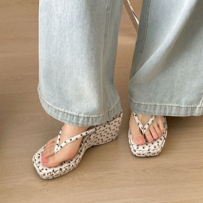 Women Platform Wedge Heel Slip - Romper Floral Print 리뷰 및 가격