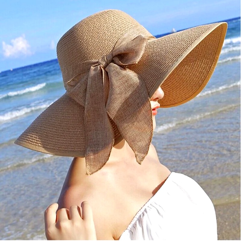 Summer Women Straw Hat Bowknot - Hat Floppy Wide 리뷰 및 가격